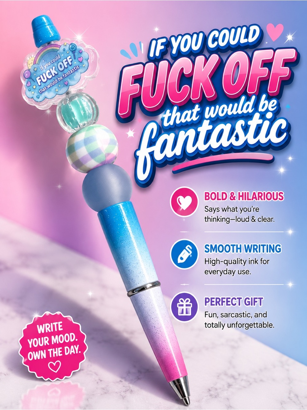 Funny Hand Crafted Gradient Pink & Blue Novelty Ballpoint Pen
